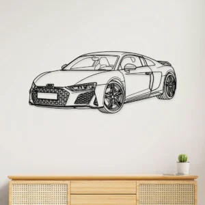 Black metal Audi R8 supercar wall art for modern garage decor.