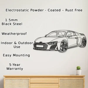 Audi R8 Metal Art, Legendary Supercar Silhouette, Modern Garage Decor, Performance Lover Gift