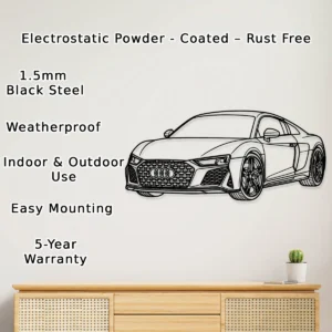 Audi R8 Metal Wall Art, Iconic Sports Car Profile, Automotive Garage Decor, Supercar Fan Gift