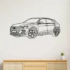Black metal outline of an Audi RS Q8 SUV on a white wall.