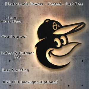 Baltimore Orioles Logo Metal Wall Art, Iconic MLB Team Decor, Optional LED Game Room Sign, Baseball Fan Gift