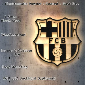 Barcelona FC Metal Wall Sign, Legendary Soccer Art, LED Game Day Decor, Football Fan Present