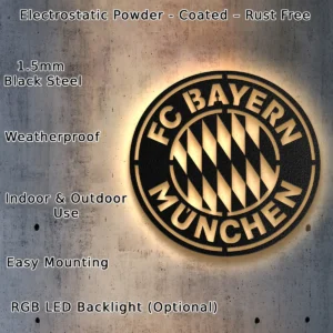 Bayern München Metal Logo Art, Legendary Football Club Decor, LED Game Room Sign, Soccer Fan Gift