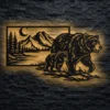 A large bear and cub metal wall art piece with an optional LED glow.