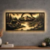 Large Bear Forest River Scene metal wall art with LED backlighting.