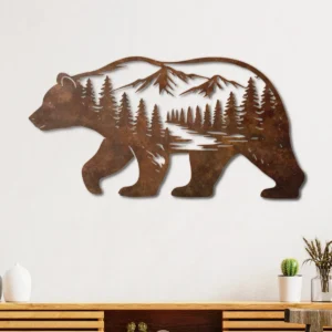 Bear Mountain Silhouette Metal Art, Oversized Rustic Forest Decor, Optional RGB LED, Cabin Wall Decor, Nature Lover Gift