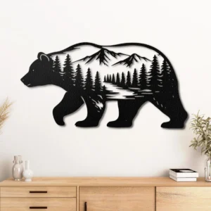 Bear Mountain Silhouette Metal Art, Oversized Rustic Forest Decor, Optional RGB LED, Cabin Wall Decor, Nature Lover Gift