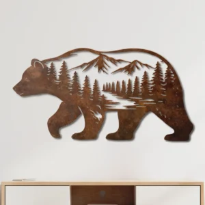 Bear Mountain Silhouette Metal Art, Oversized Rustic Forest Decor, Optional RGB LED, Cabin Wall Decor, Nature Lover Gift