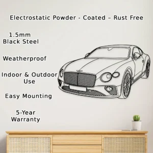 Bentley Continental GT Metal Wall Art, Premium Coupe Outline, Sophisticated Garage Sign, Luxury Car Owner Gift
