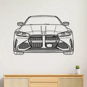Black metal outline of BMW M4 front view wall art