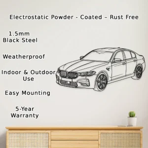 BMW M5 Metal Wall Art, Dynamic Sedan Profile, Modern Garage Decor, Driving Enthusiast Gift