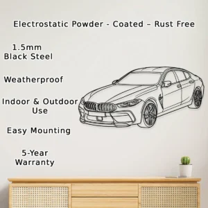 BMW M8 Metal Wall Art, Luxury Sedan Silhouette, Modern Garage Decor, Car Enthusiast Gift