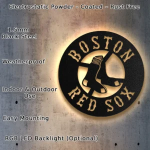 Boston Red Sox Metal Logo Art, Iconic MLB Team Decor, LED Game Room Sign, Baseball Fan Gift