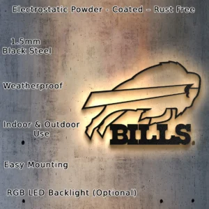 Buffalo Bills Metal Logo Art, Dynamic NFL Team Decor, LED Game Room Sign, Bills Mafia Gift