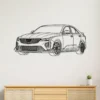 Black metal silhouette of Cadillac CT4 V Blackwing sedan wall art