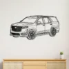 Black metal outline art of a Cadillac Escalade V SUV.