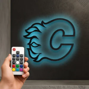Calgary Flames Metal Logo, Fiery NHL Wall Art, Backlit Game Room Decor, Ultimate Hockey Fan Gift