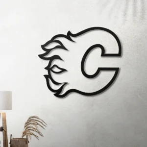 Calgary Flames Metal Logo, Fiery NHL Wall Art, Backlit Game Room Decor, Ultimate Hockey Fan Gift