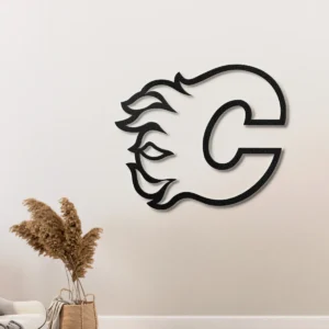 Calgary Flames Metal Logo, Fiery NHL Wall Art, Backlit Game Room Decor, Ultimate Hockey Fan Gift