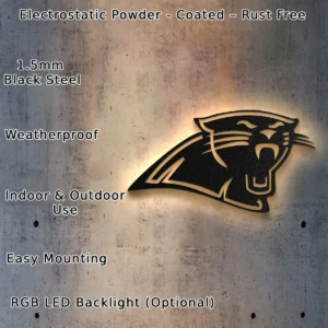 Carolina Panthers Metal Logo Art, Dynamic NFL Team Decor, LED Game Room Sign, Football Fan Gift