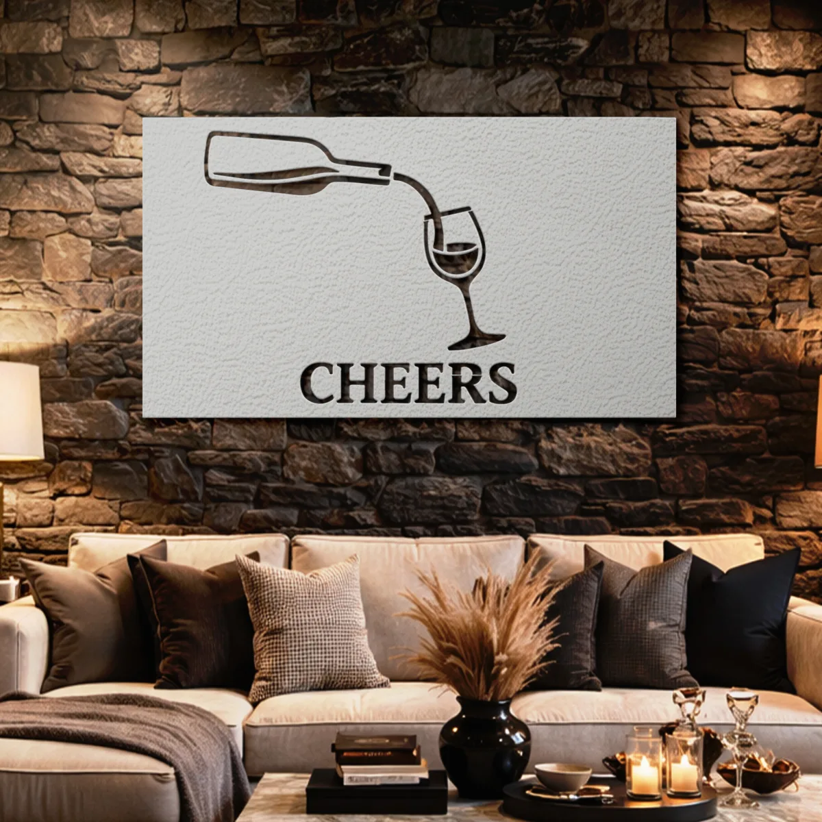 Cheers Wine Pour Metal Art Oversized Rustic Wine Glass Decor Bar Kitchen Wall Decor Optional LED Wine Lover Gift Fabia Home This stunning oversized wine decor piece adds a sophisticated touch to any home