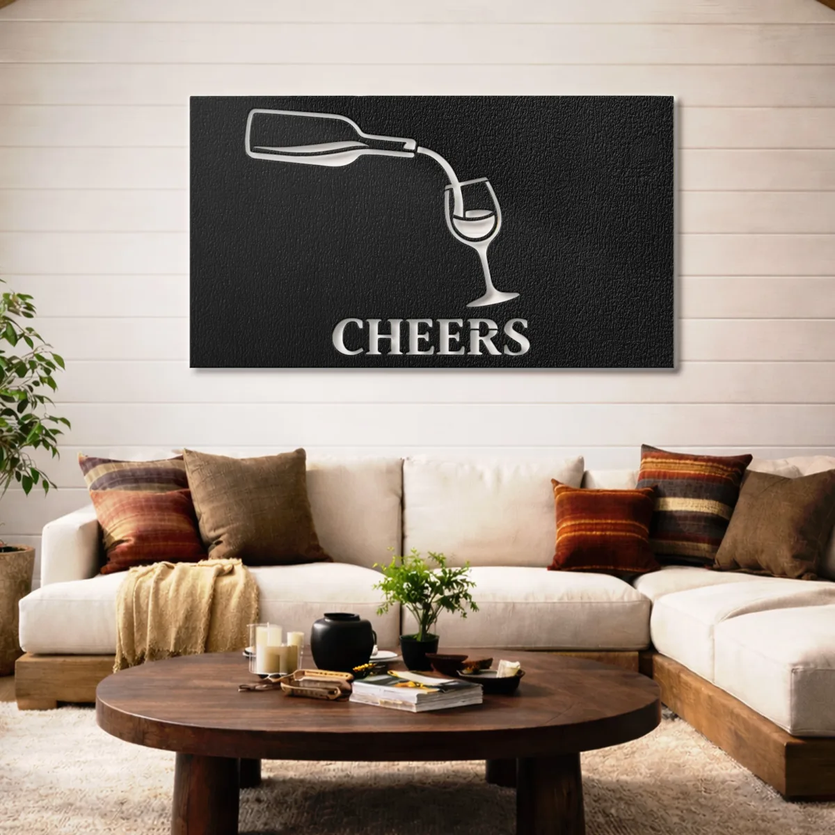 Cheers Wine Pour Metal Art Oversized Rustic Wine Glass Decor Bar Kitchen Wall Decor Optional LED Wine Lover Gift Fabia Home High quality metal art for wine enthusiasts available in various sizes and finishes