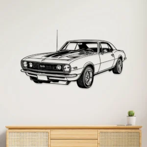 Black metal silhouette of a 1967 Chevrolet Camaro wall art.