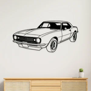 Chevrolet Camaro 1967 Metal Wall Art Legendary Muscle Car Silhouette Retro Garage Decor Auto Lover Gift Fabia Home Black metal outline art of a 1967 Chevrolet Camaro on a white wall