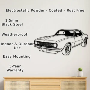 Chevrolet Camaro 1967 Metal Wall Art, Legendary Muscle Car Silhouette, Retro Garage Decor, Auto Lover Gift