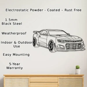 Chevrolet Camaro ZL1 Metal Art, Aggressive Sports Car Outline, Modern Garage Decor, Car Enthusiast Gift