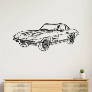 Chevrolet Corvette C2 Metal Art Classic Car Silhouette Vintage Garage Decor Auto Enthusiast Gift Fabia Home Black metal outline art of a Chevrolet Corvette C2 on a white wall