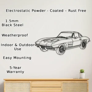 Chevrolet Corvette C2 Metal Art, Classic Car Silhouette, Vintage Garage Decor, Auto Enthusiast Gift