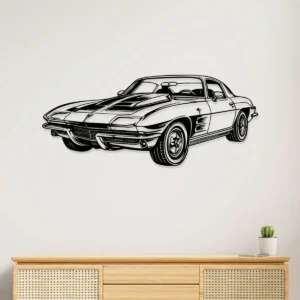 Black metal silhouette of a Chevrolet Corvette C2 wall art.