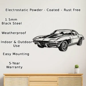 Chevrolet Corvette C2 Silhouette, Iconic Sports Car Metal Art, Vintage Garage Decor, Classic Car Gift