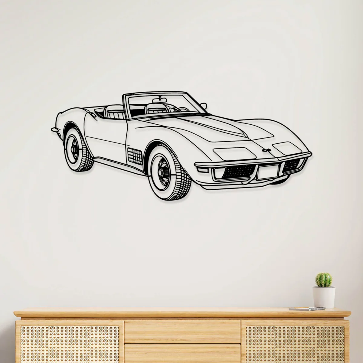 Black metal silhouette of a Chevrolet Corvette C3 for garage wall