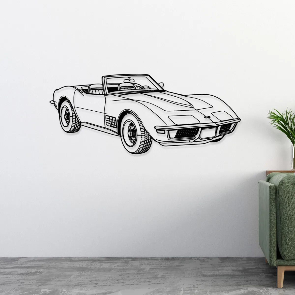 Detailed outline of a classic C3 Corvette as metal art decor