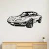 Black metal silhouette of a Chevrolet Corvette C3 wall art on a white wall.