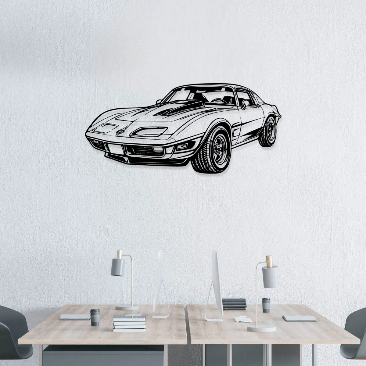 Vintage American muscle car decor a black Corvette C3 metal sign