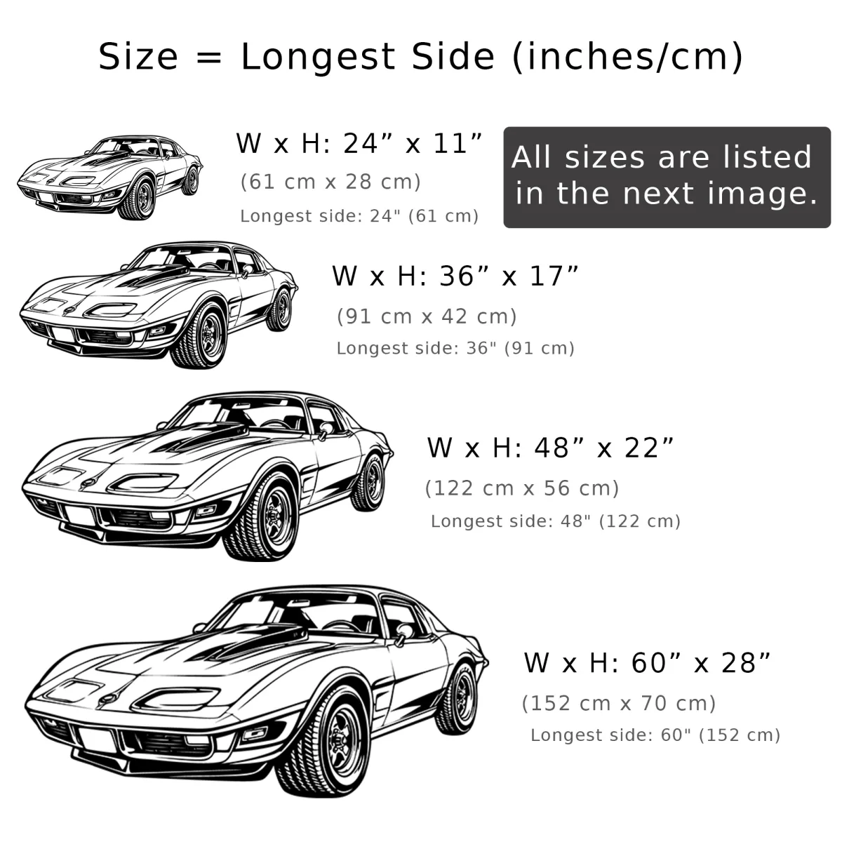 Close up of the front of the Chevrolet Corvette C3 metal art