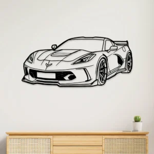 Black metal Chevrolet Corvette C8 wall art for modern garage decor