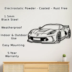 Chevrolet Corvette C8 Metal Art, Sleek Sports Car Outline, Performance Garage Decor, Automotive Fan Gift
