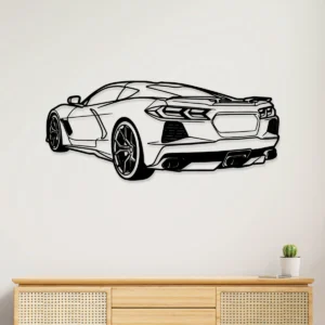 Black metal Chevrolet Corvette C8 silhouette wall art