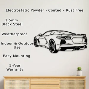 Chevrolet Corvette C8 Metal Sign, Iconic Sports Car Art, Modern Garage Decor, Automotive Lover Gift