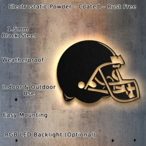 Cleveland Browns Metal Helmet Art, NFL Team Wall Decor, Backlit Game Day Sign, Ultimate Fan Gift