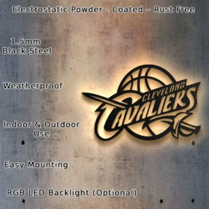 Cleveland Cavaliers Metal Logo Art, Official NBA Team Decor, LED Game Room Sign, Basketball Fan Gift