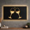 Large metal wall art featuring clinking wine glasses design.