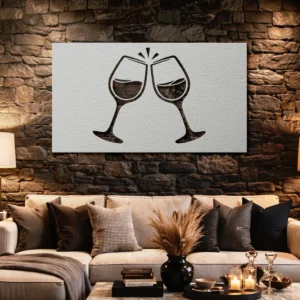 Clinking Wine Glasses Metal Wall Art, Oversized Rustic Bar Decor, Elegant Wine Sign, Optional LED Backlight, Wine Lover Gift