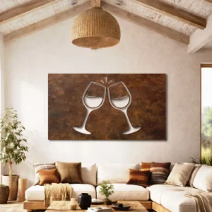 Clinking Wine Glasses Metal Wall Art, Oversized Rustic Bar Decor, Elegant Wine Sign, Optional LED Backlight, Wine Lover Gift