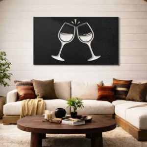 Clinking Wine Glasses Metal Wall Art, Oversized Rustic Bar Decor, Elegant Wine Sign, Optional LED Backlight, Wine Lover Gift