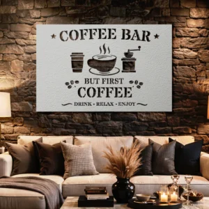Coffee Bar Metal Sign, Oversized Rustic Kitchen Decor, Optional LED Backlight, Coffee Lover Gift
